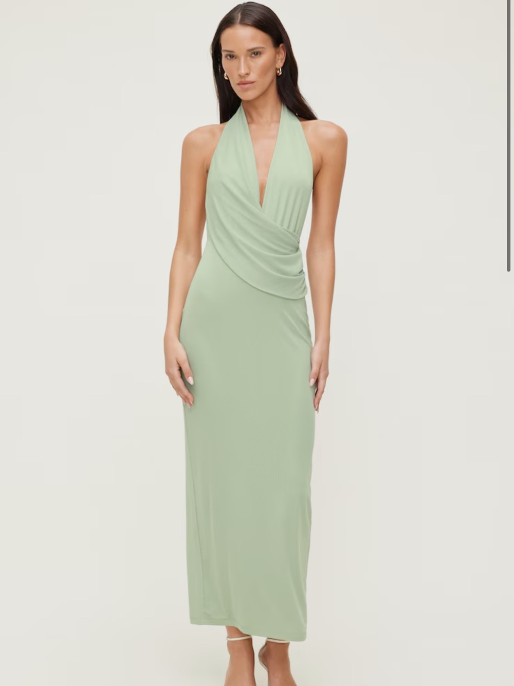 Dynamite Halter Draped Maxi Dress in Sage